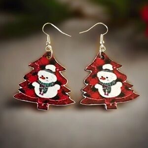 ⭐️ 5 for $25 Wood Festive Snowman Christmas Tree Earrings